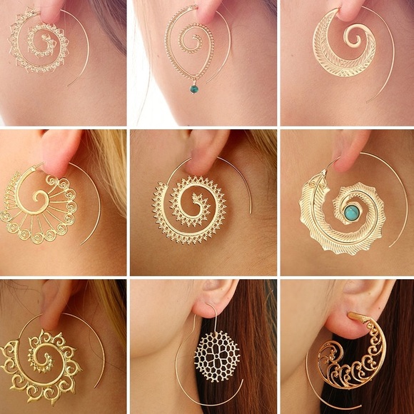 Boho gold swirl gold earrings stars bohemian gypsy - Picture 2 of 3